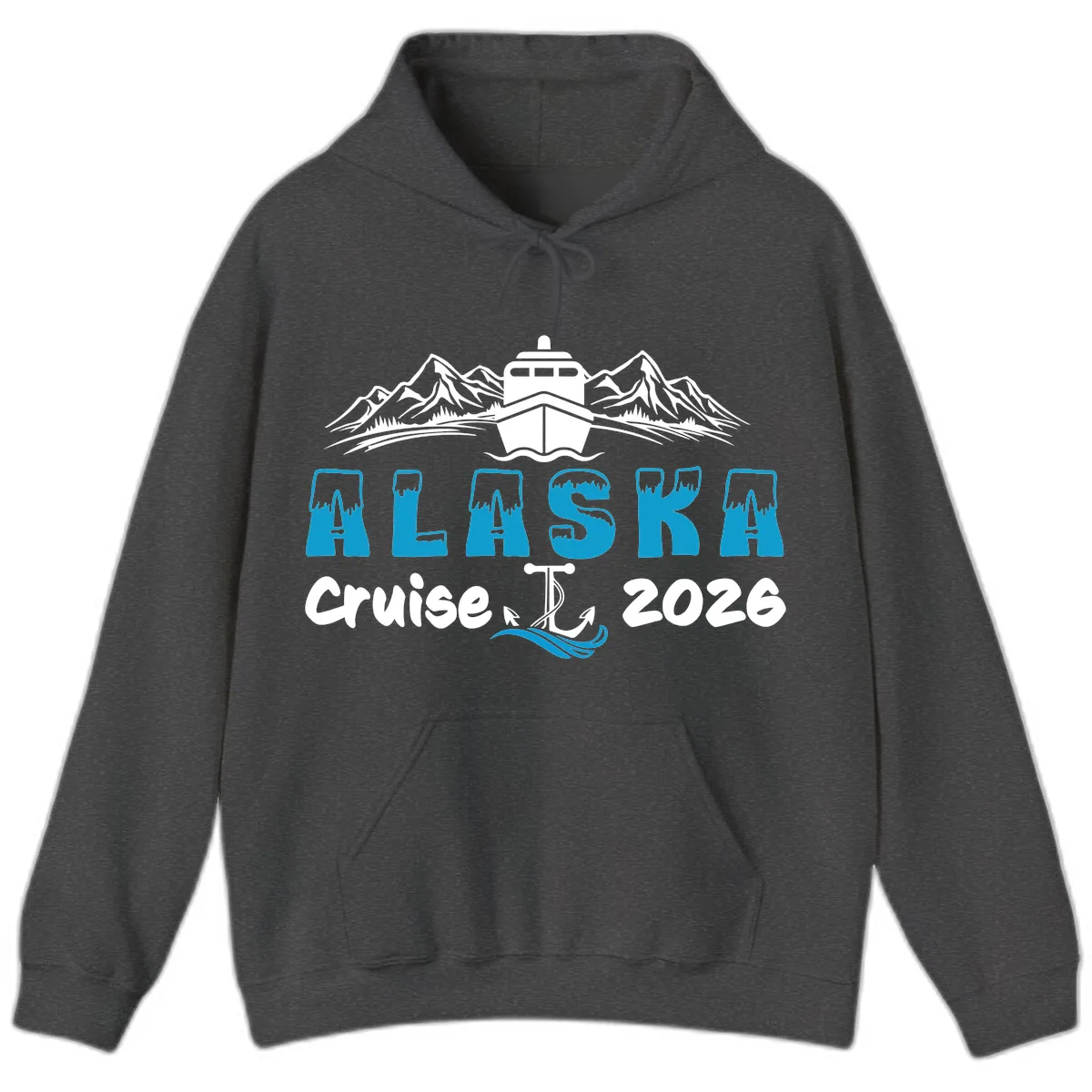 Alaska Cruise Typography Design Hoodie in Dark Heather