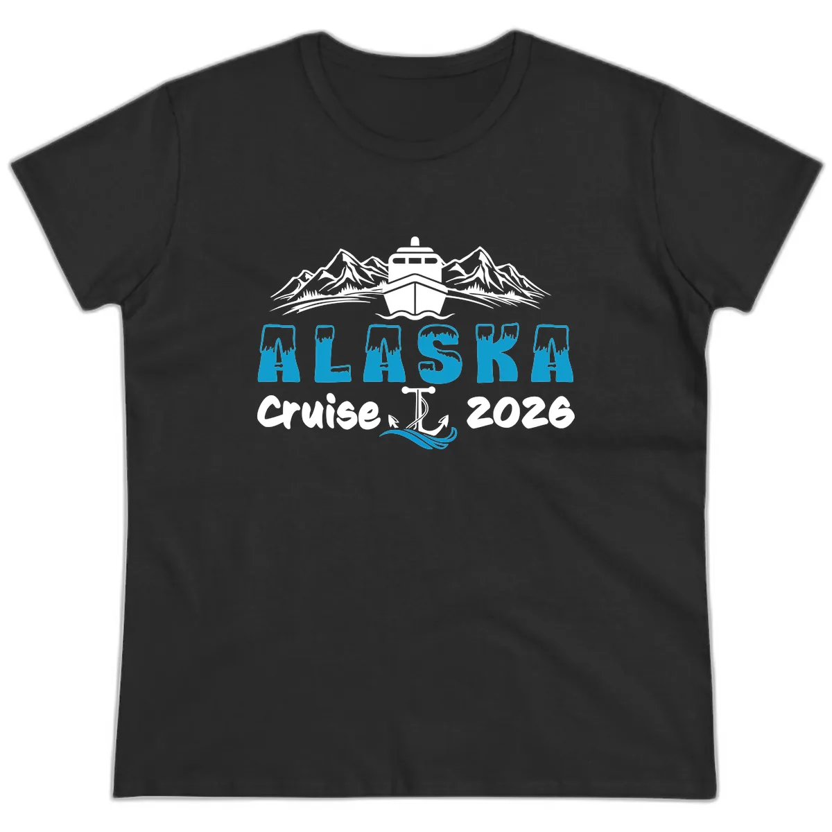 Alaska Cruise Typography Design Ladies Tee in Black