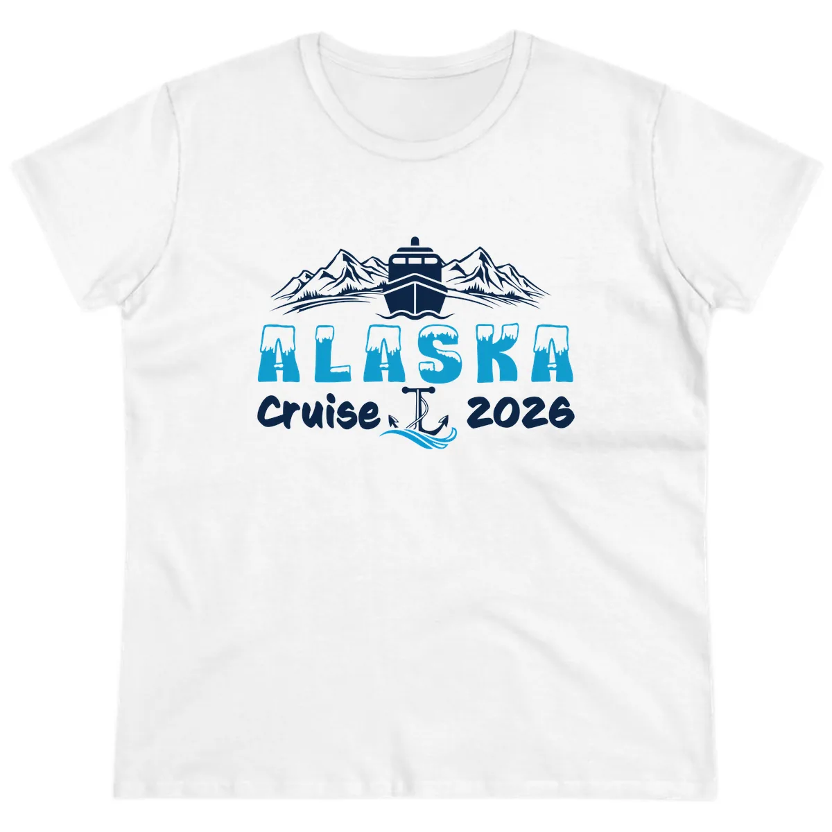 Alaska Cruise Typography Design Ladies Tee in White