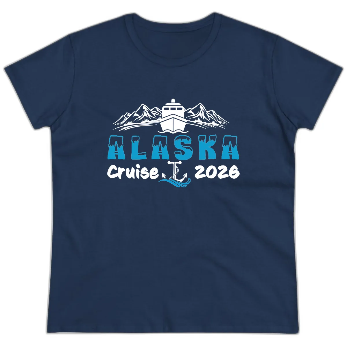 Alaska Cruise Typography Design Ladies Tee in Navy