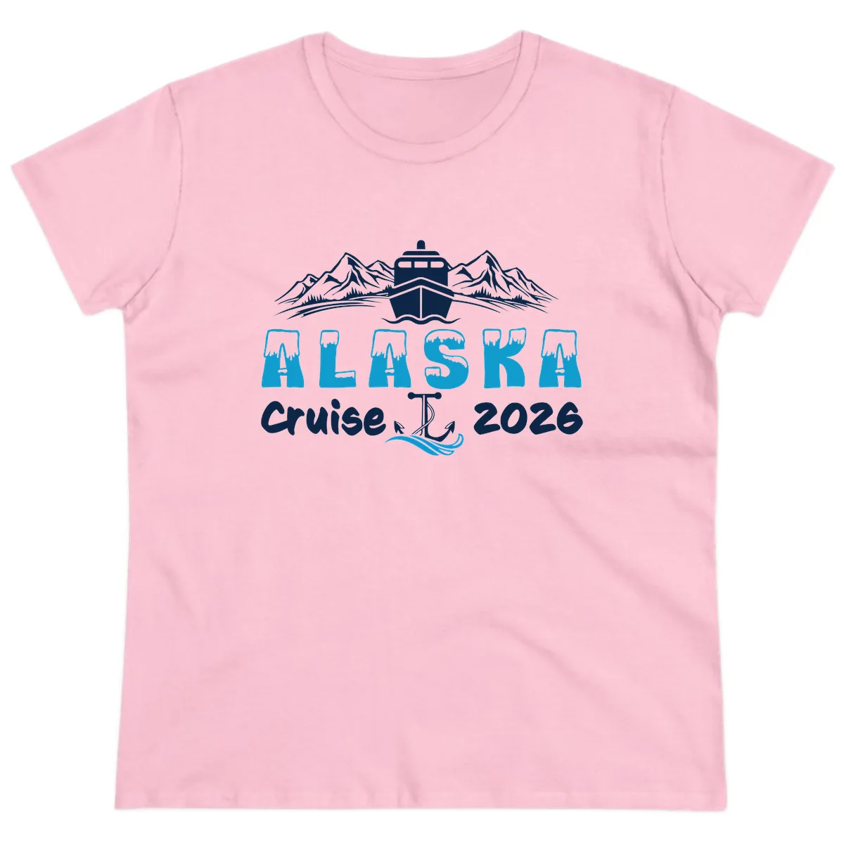 Alaska Cruise Typography Design Ladies Tee in Light Pink