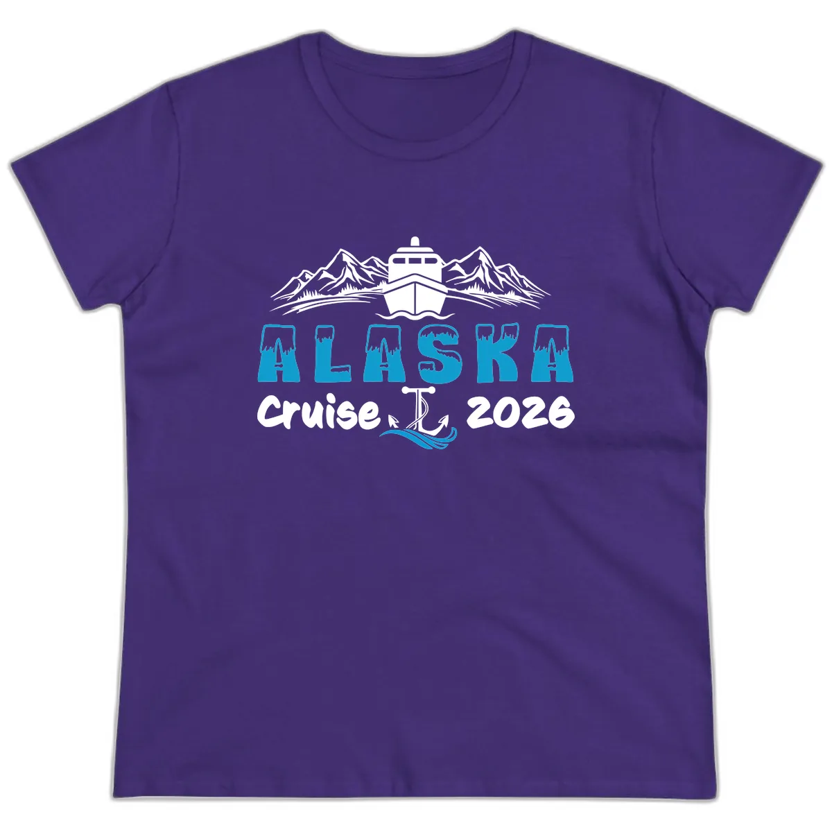 Alaska Cruise Typography Design Ladies Tee in Purple