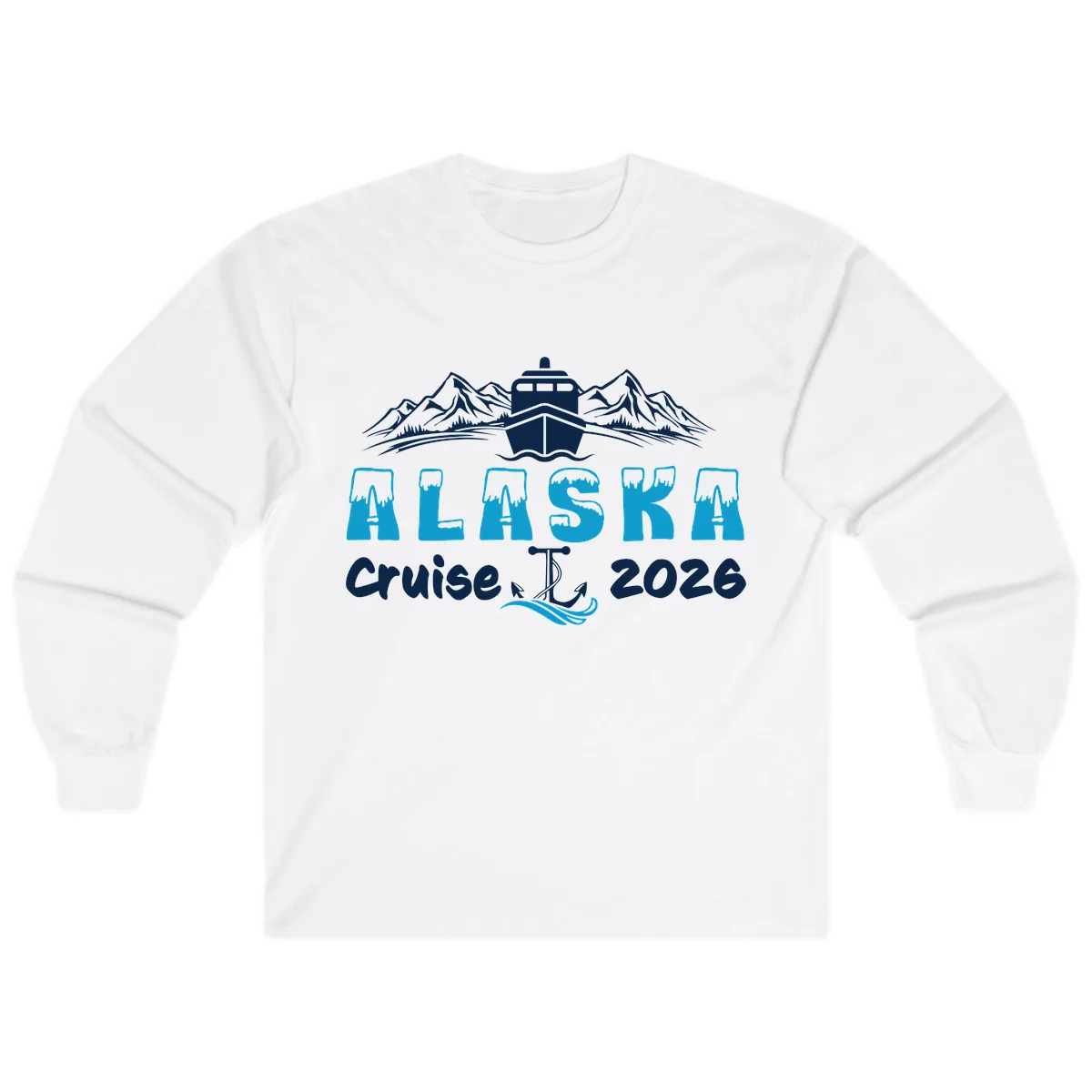 Alaska Cruise Typography Design Long Sleeve in White