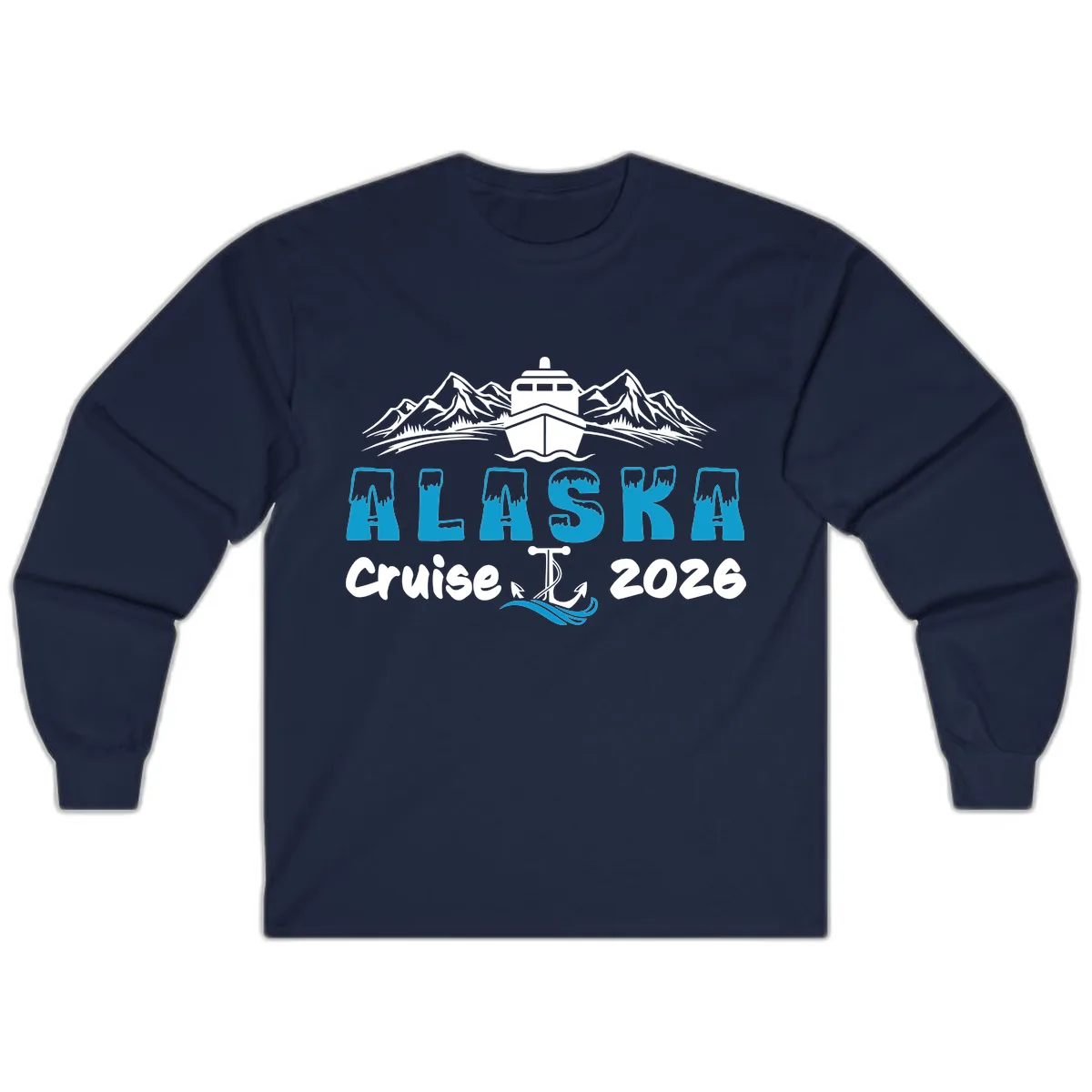 Alaska Cruise Typography Design Long Sleeve in Navy
