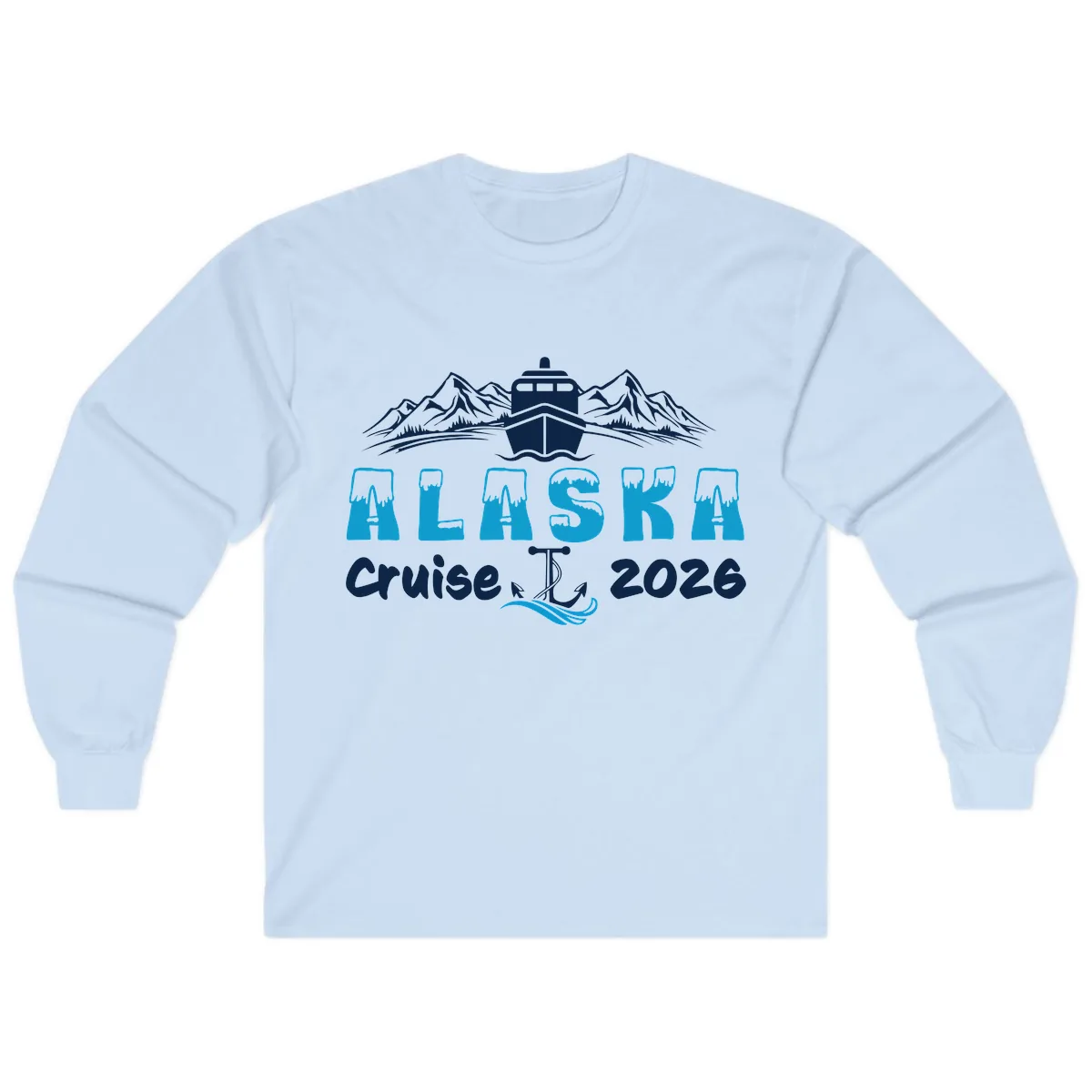 Alaska Cruise Typography Design Long Sleeve in Light Blue
