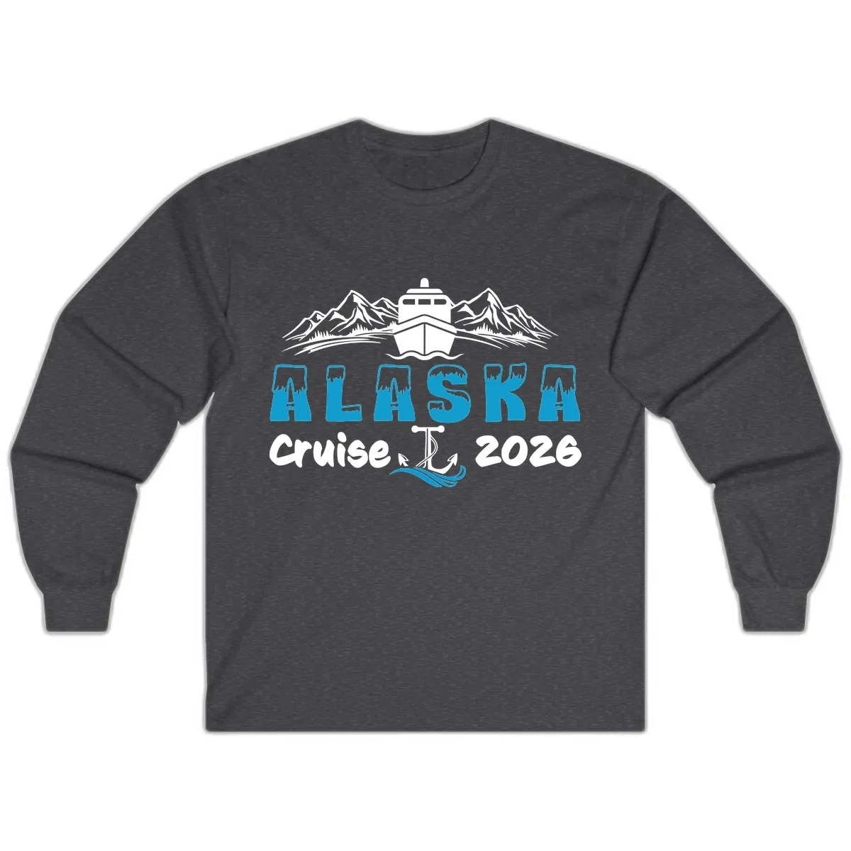 Alaska Cruise Typography Design Long Sleeve in Dark Heather
