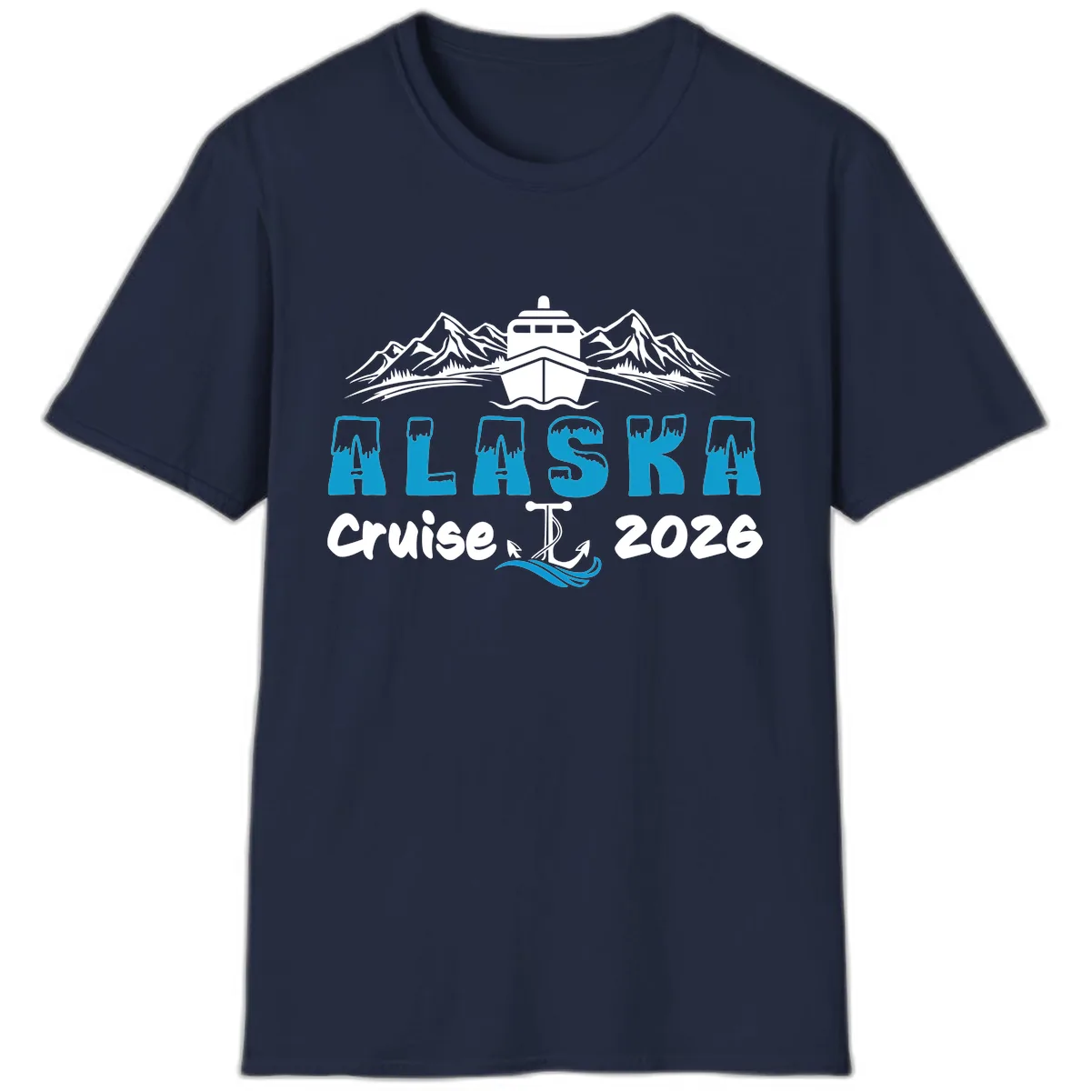 Alaska Cruise Typography Design T-Shirt in Navy