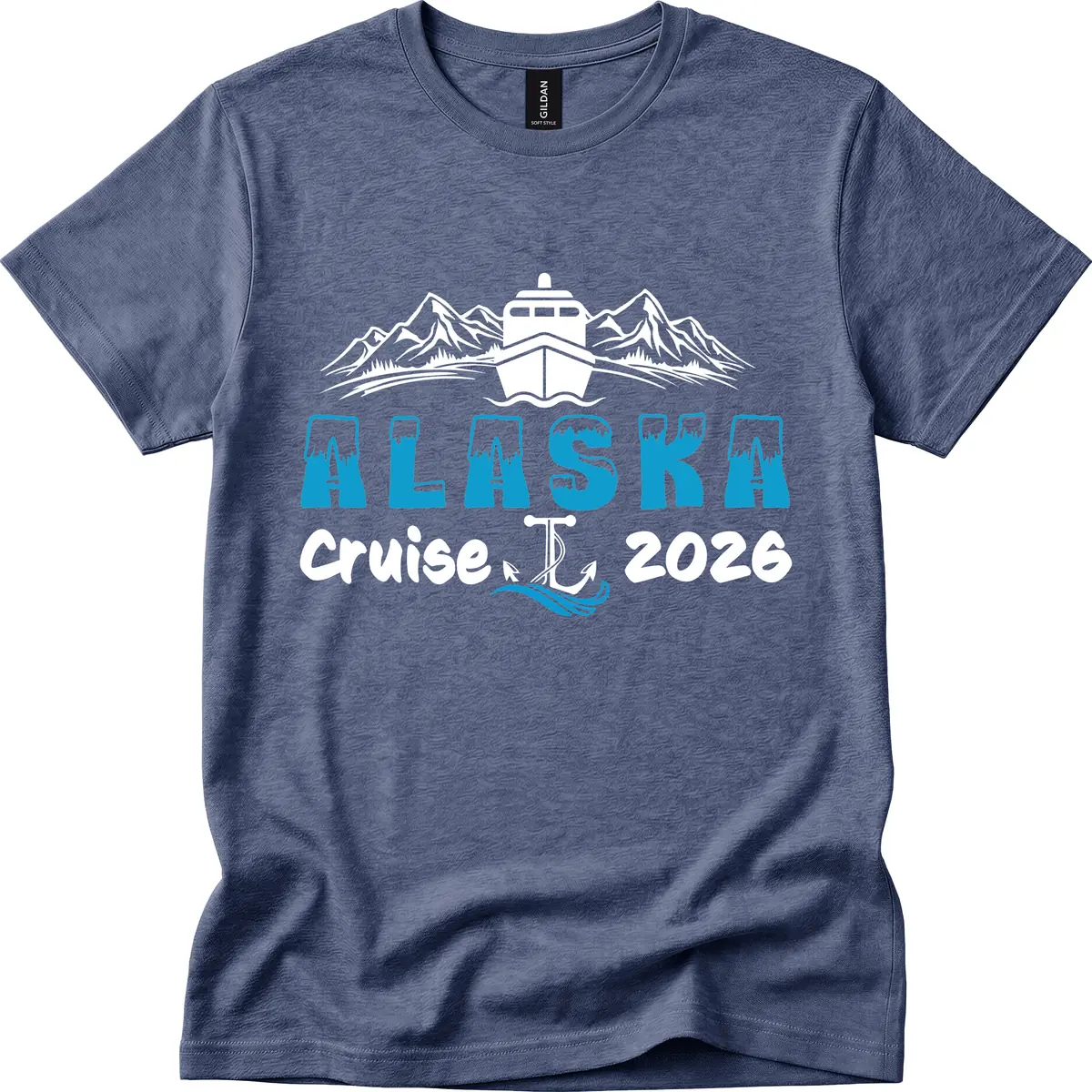Alaska Cruise Typography Design T-Shirt in Heather Navy