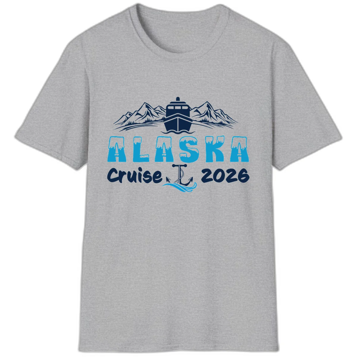 Alaska Cruise Typography Design T-Shirt in Sport Grey