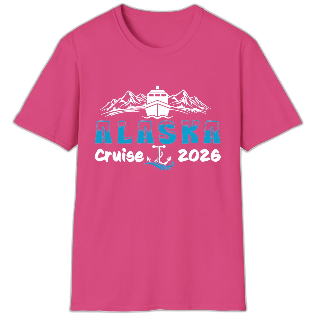 Alaska Cruise Typography Design T-Shirt in Heliconia