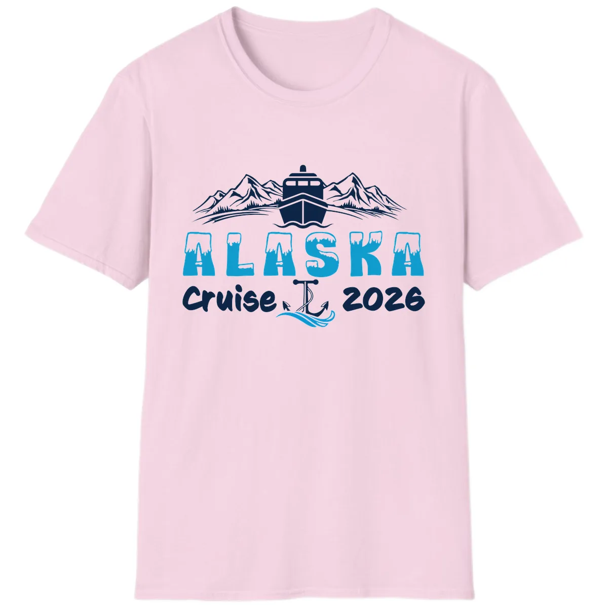 Alaska Cruise Typography Design T-Shirt in Light Pink