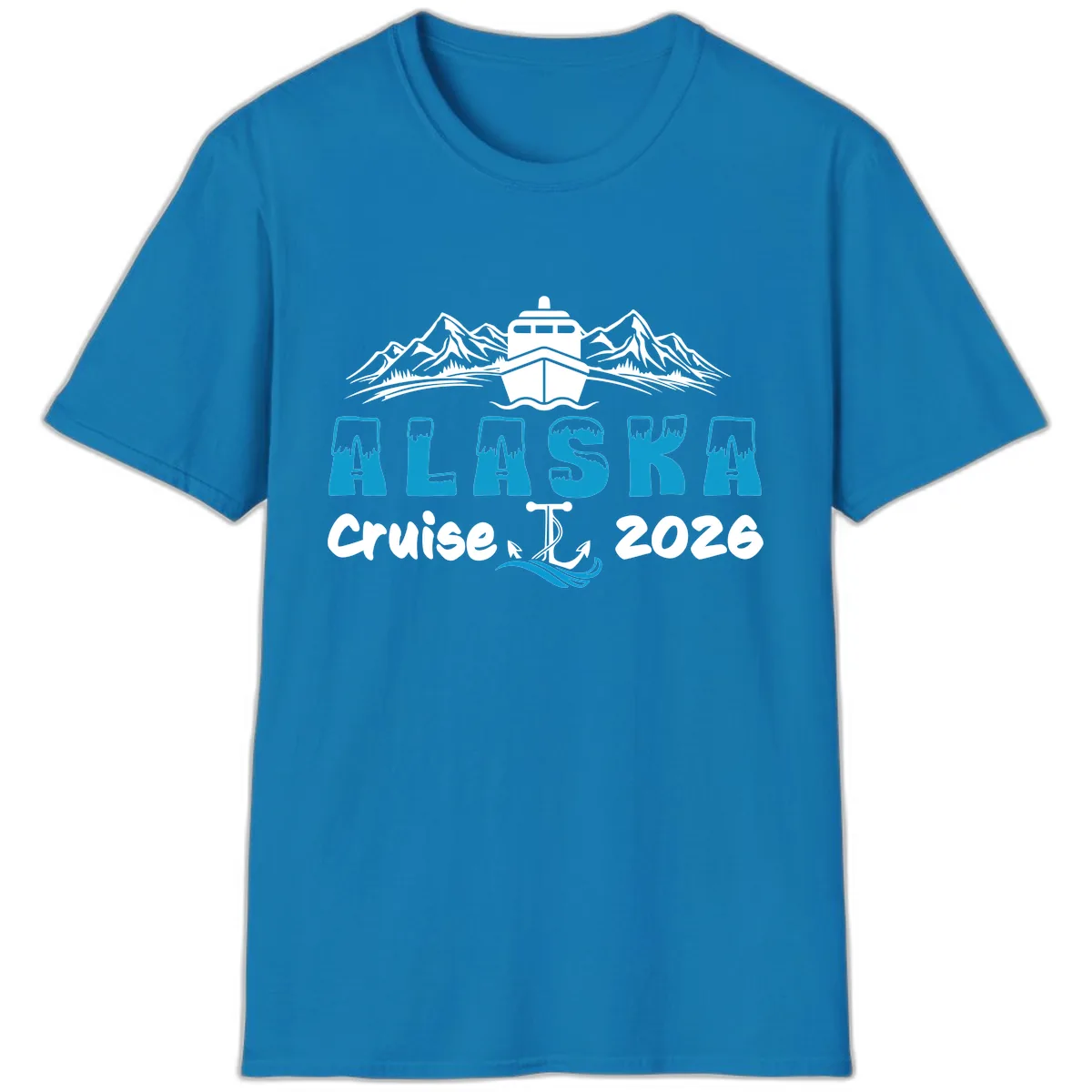Alaska Cruise Typography Design T-Shirt in Sapphire