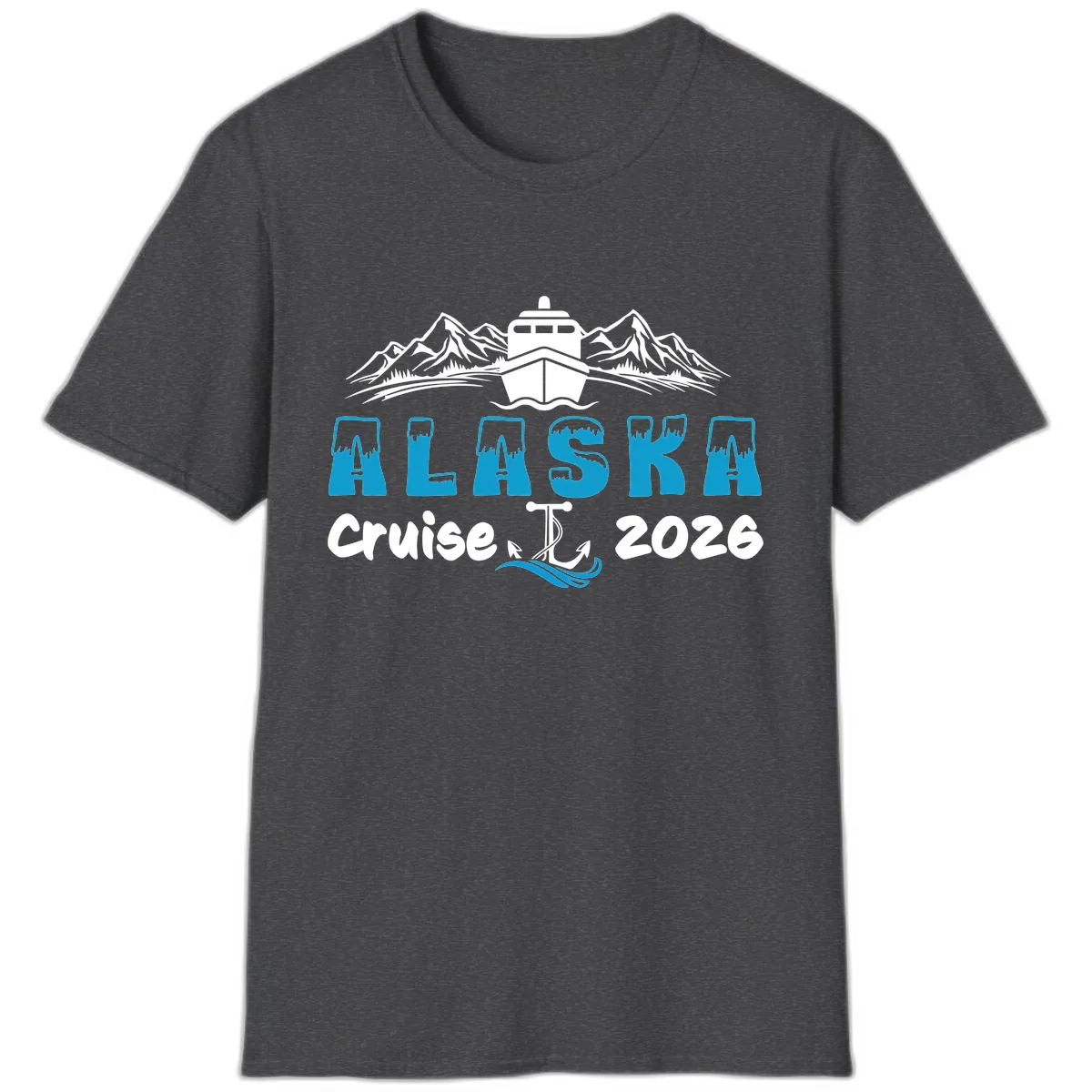 Alaska Cruise Typography Design T-Shirt in Dark Heather