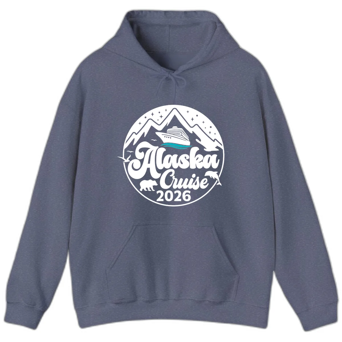 Ocean Wave Minimalist Hoodie in Heather Navy