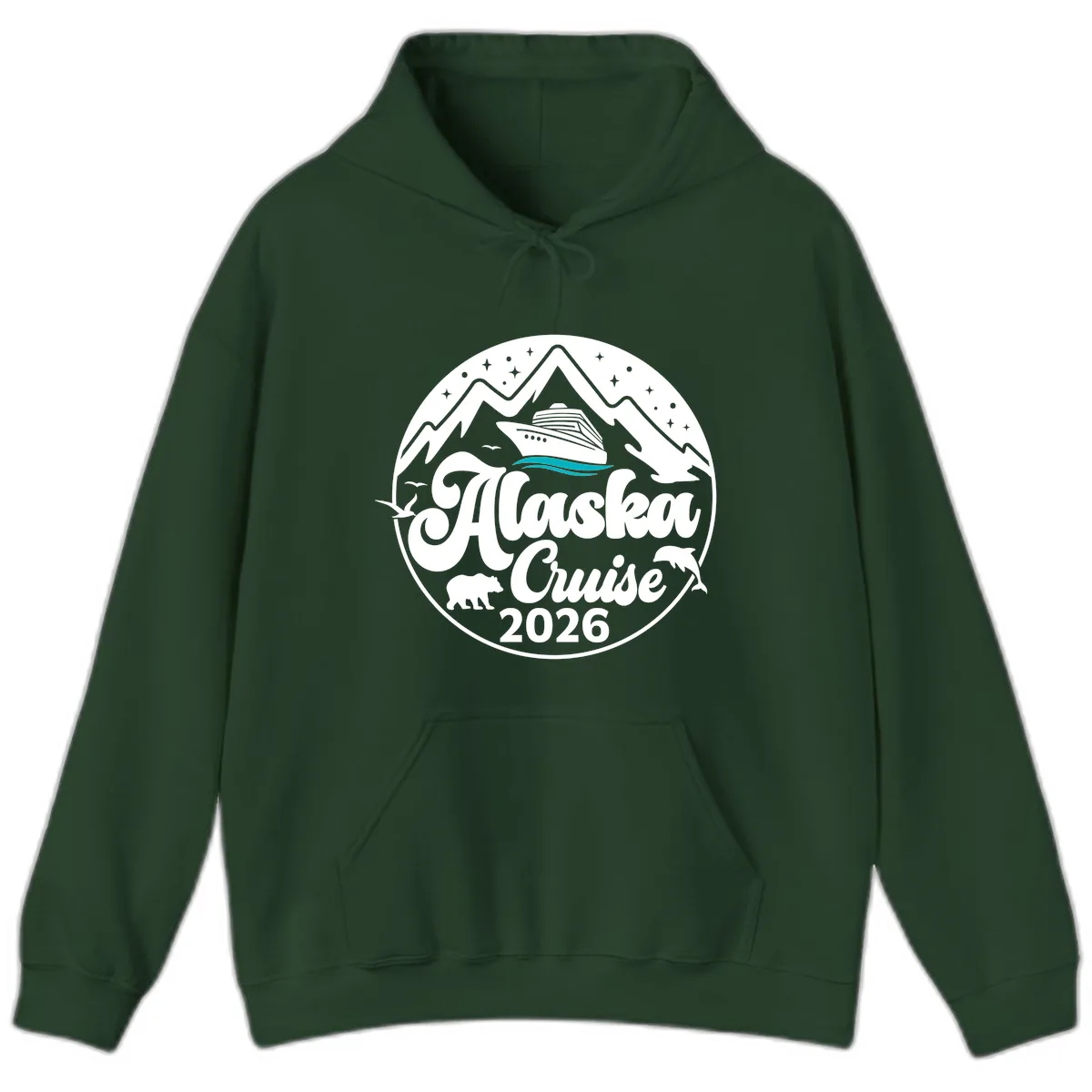 Ocean Wave Minimalist Hoodie in Forest Green