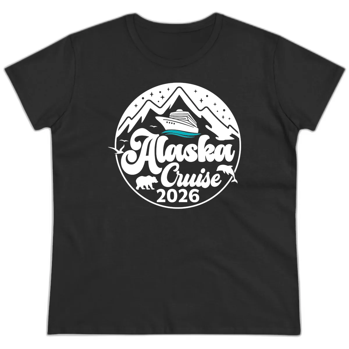 Ocean Wave Minimalist Ladies Tee in Black