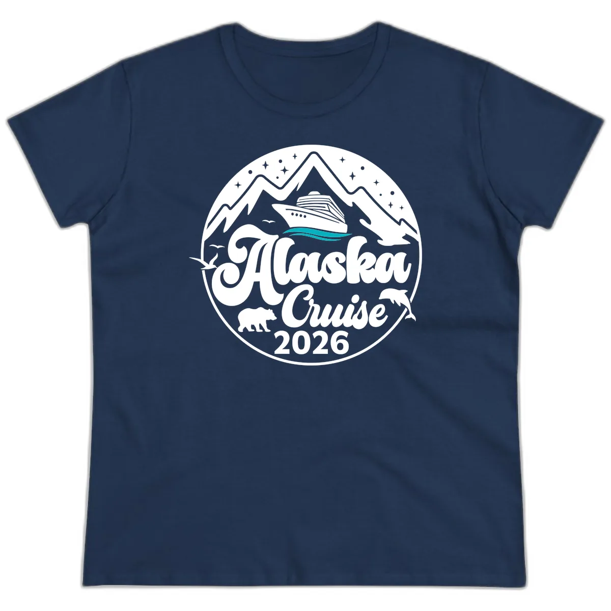 Ocean Wave Minimalist Ladies Tee in Navy