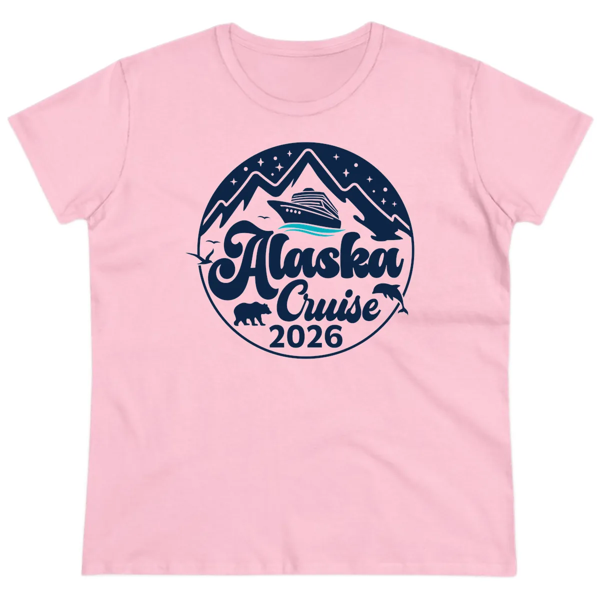 Ocean Wave Minimalist Ladies Tee in Light Pink