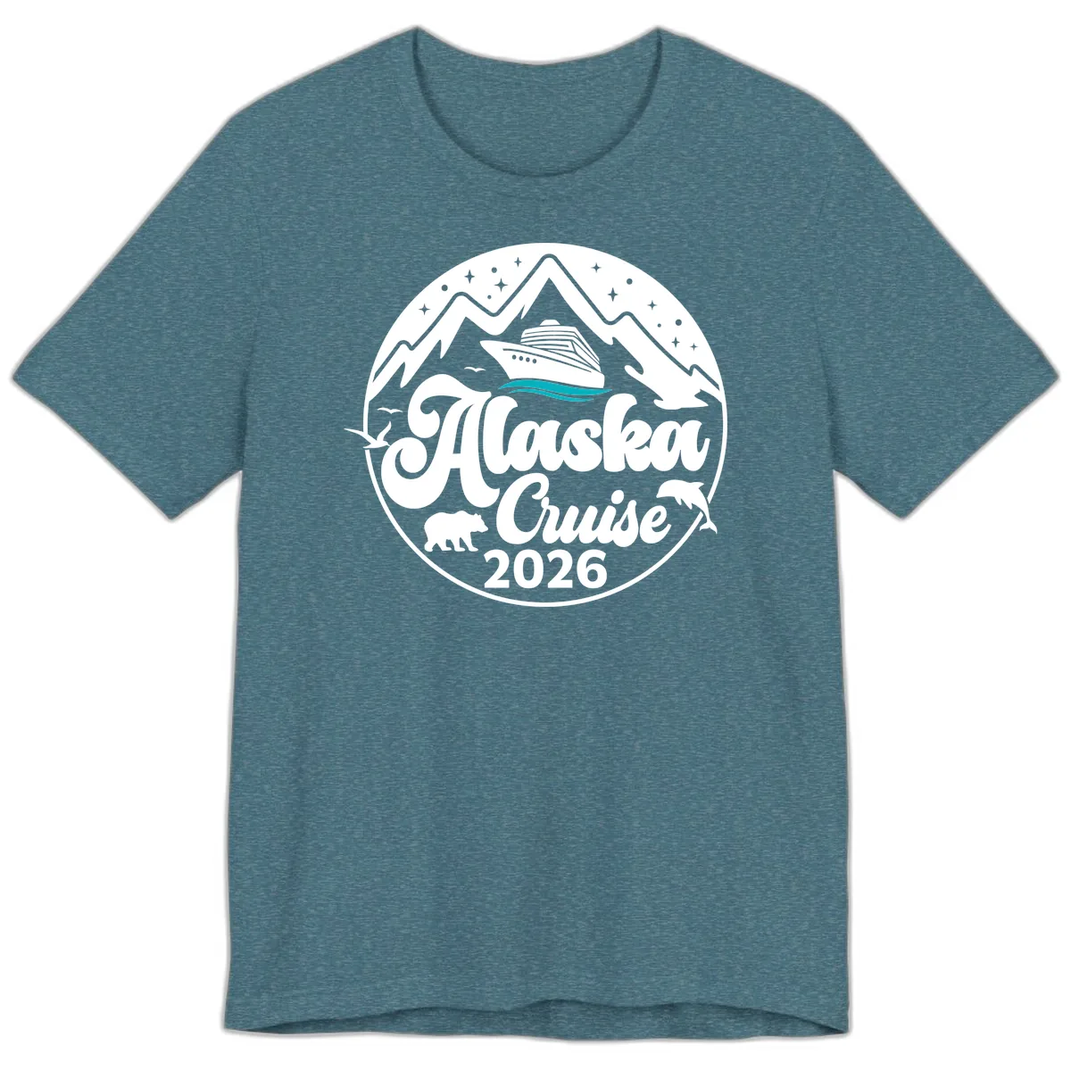 Ocean Wave Minimalist Premium T-Shirt in Heather Deep Teal