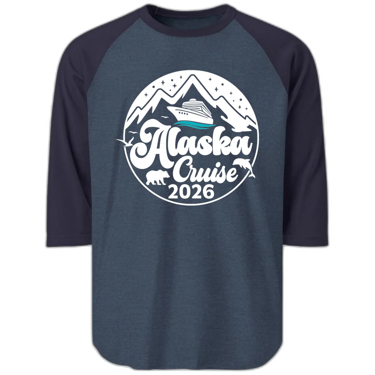 Ocean Wave Minimalist Raglan 3/4 in Heather Denim Navy