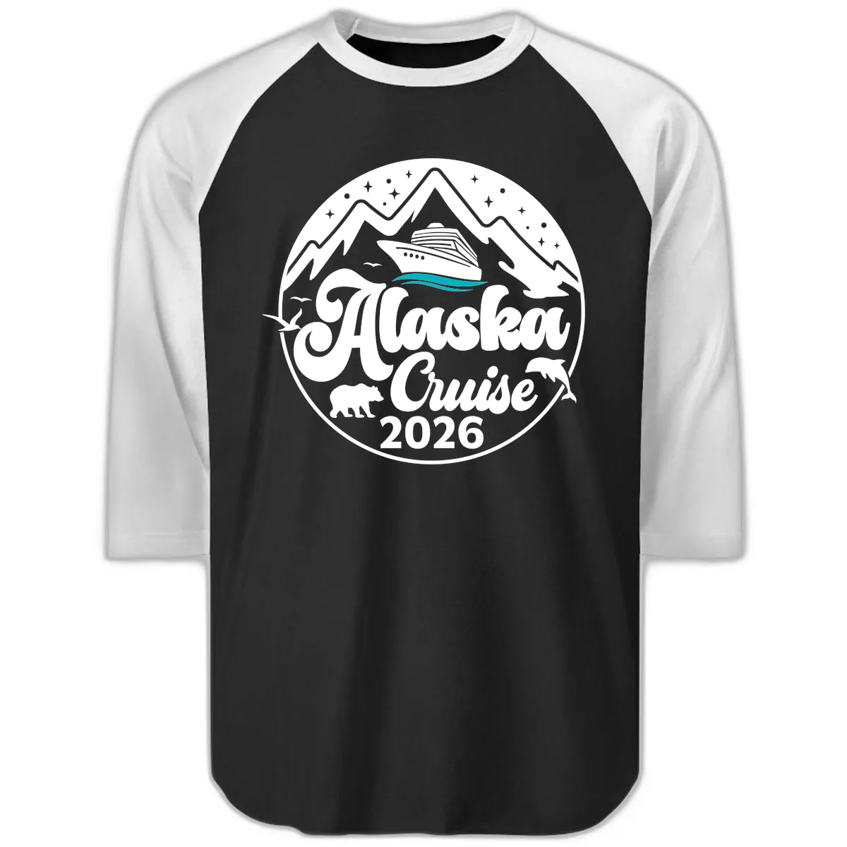 Ocean Wave Minimalist Raglan 3/4 in Black White