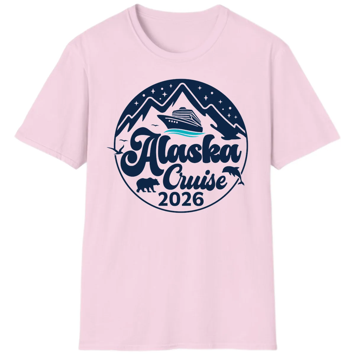 Ocean Wave Minimalist T-Shirt in Light Pink