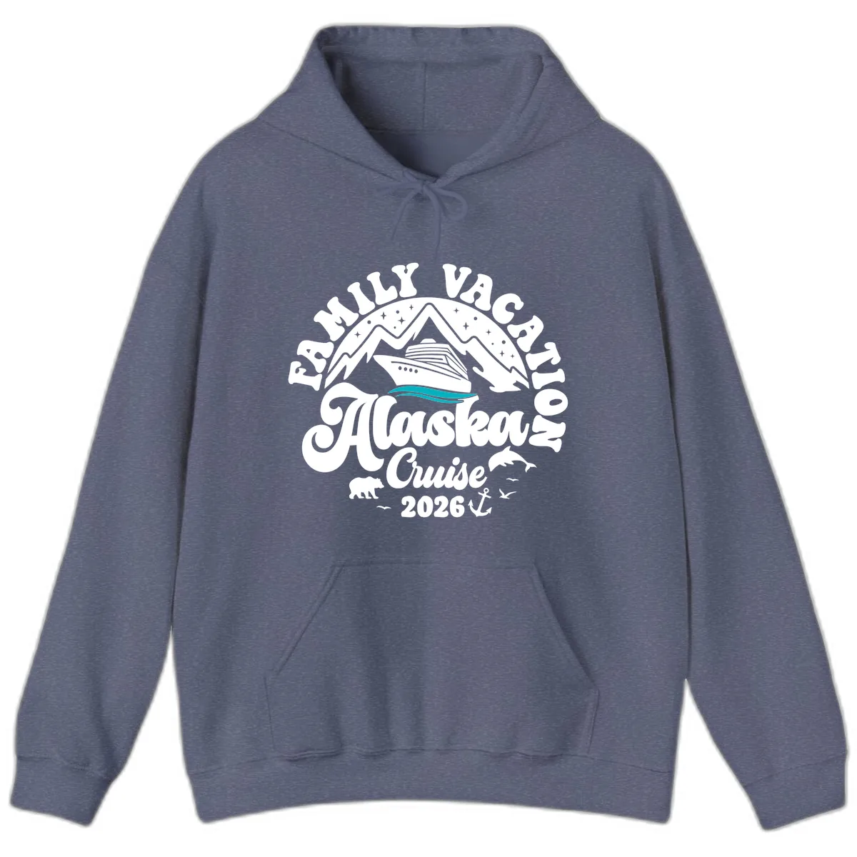 Minimalist Alaska Water Waves Hoodie in Heather Navy