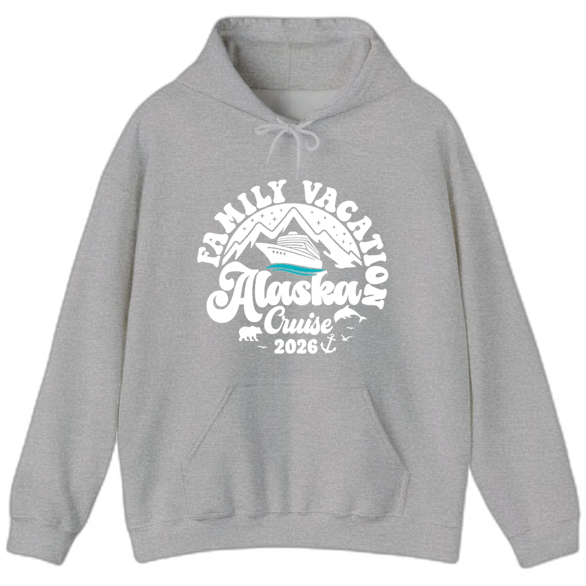 Minimalist Alaska Water Waves Hoodie in Sport Grey