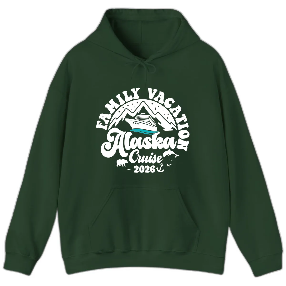 Minimalist Alaska Water Waves Hoodie in Forest Green