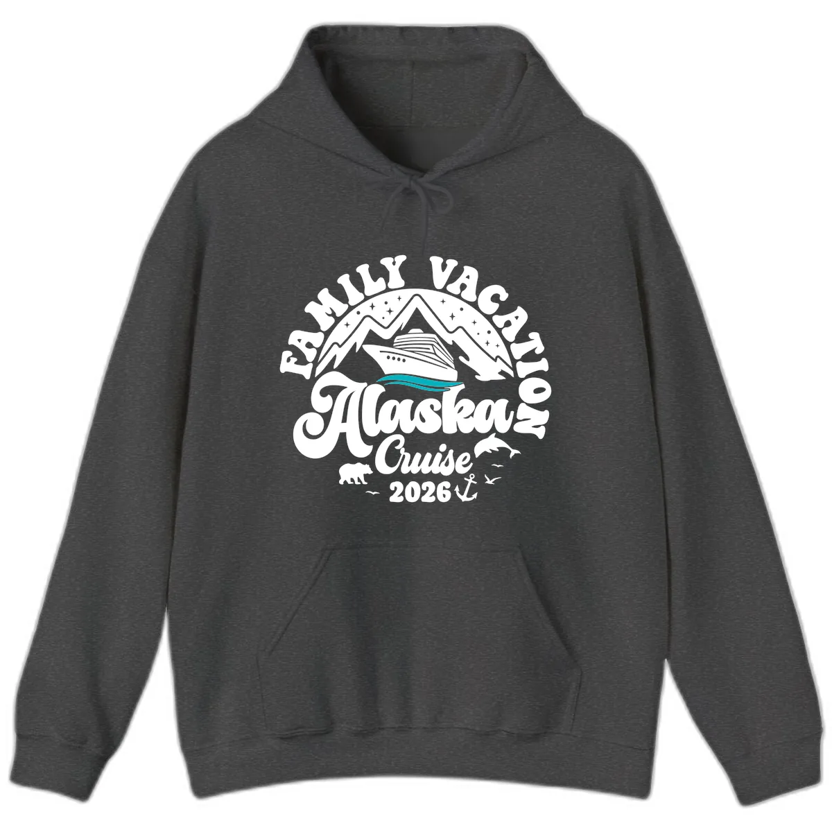 Minimalist Alaska Water Waves Hoodie in Dark Heather