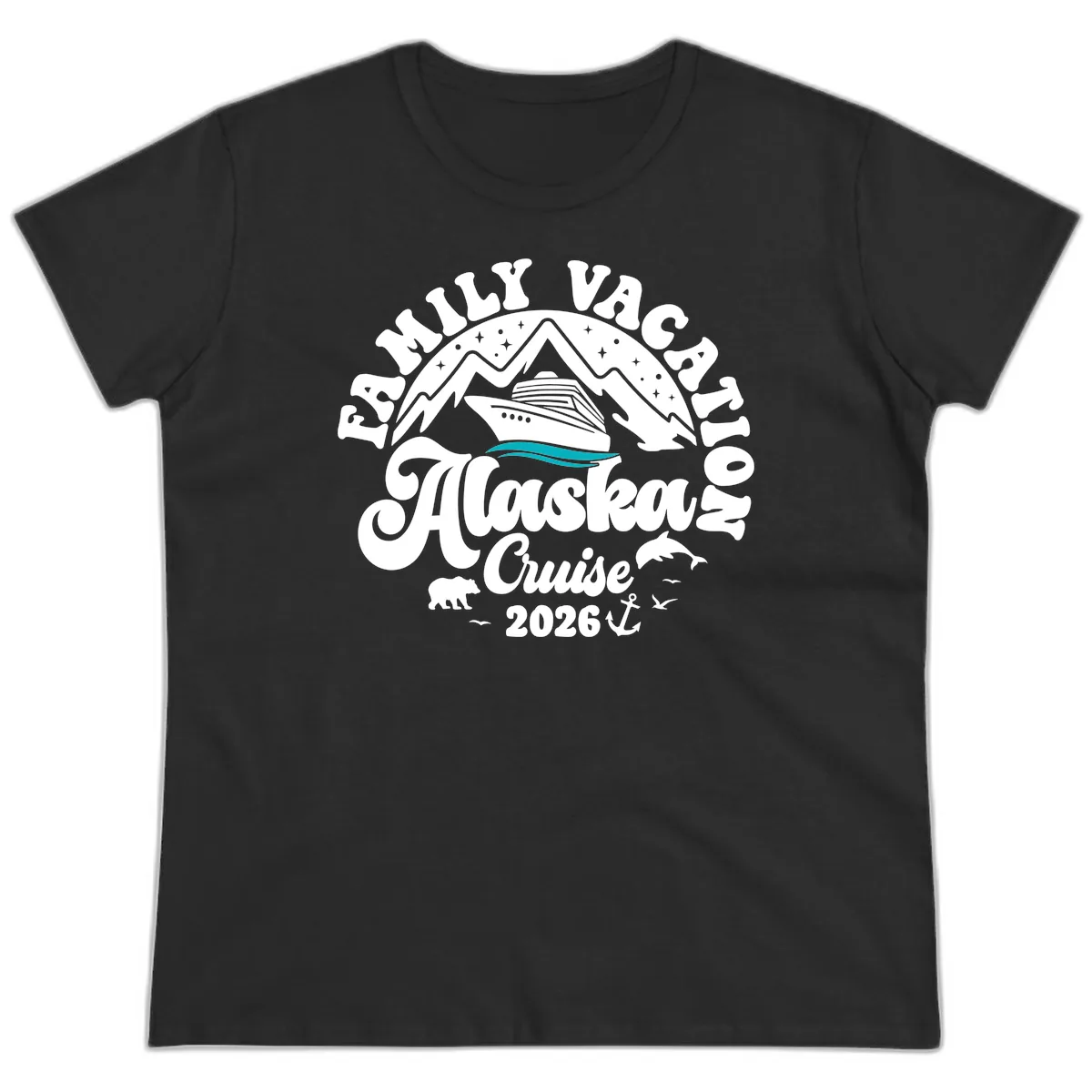 Minimalist Alaska Water Waves Ladies Tee in Black