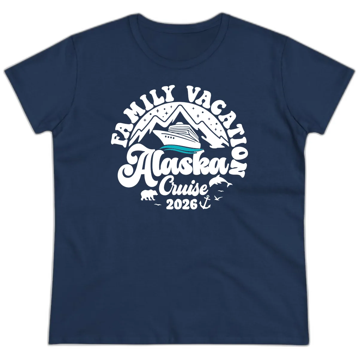 Minimalist Alaska Water Waves Ladies Tee in Navy