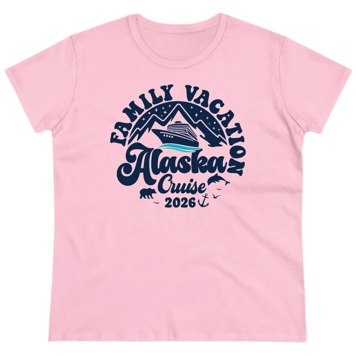 Minimalist Alaska Water Waves Ladies Tee in Light Pink