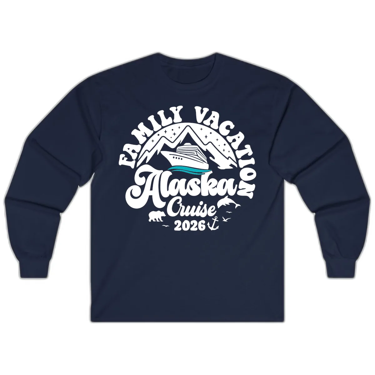 Minimalist Alaska Water Waves Long Sleeve in Navy