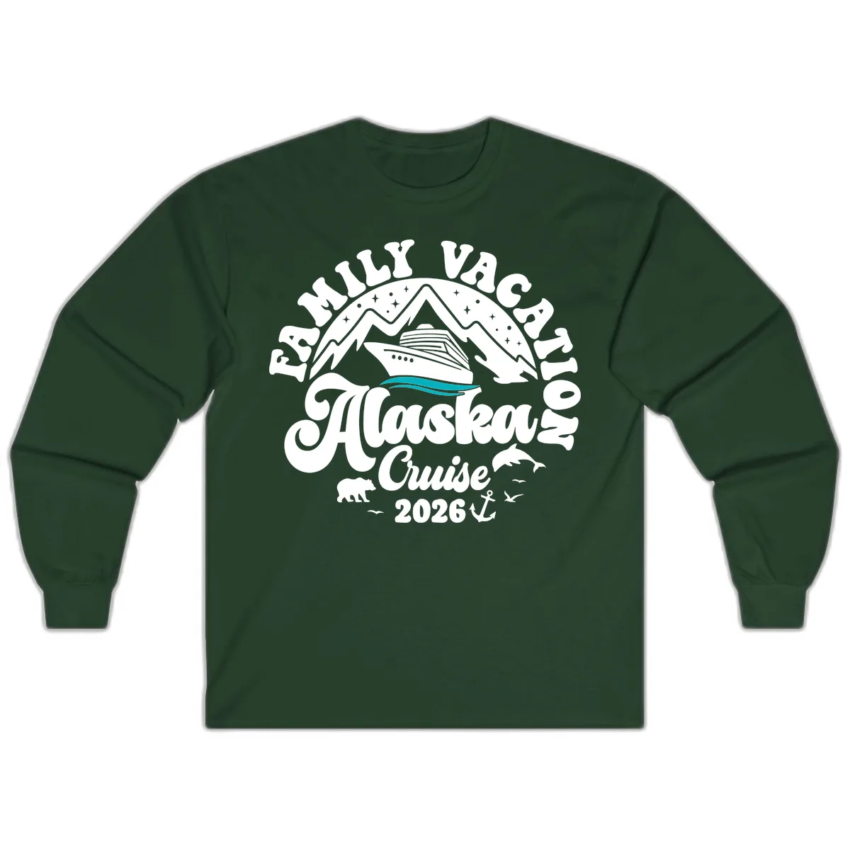 Minimalist Alaska Water Waves Long Sleeve in Forest Green