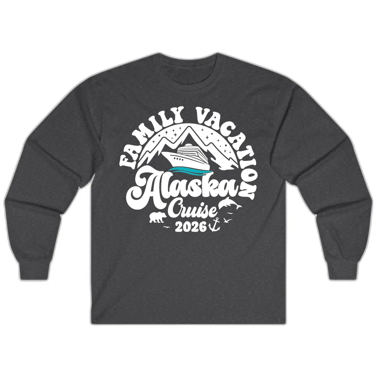 Minimalist Alaska Water Waves Long Sleeve in Dark Heather