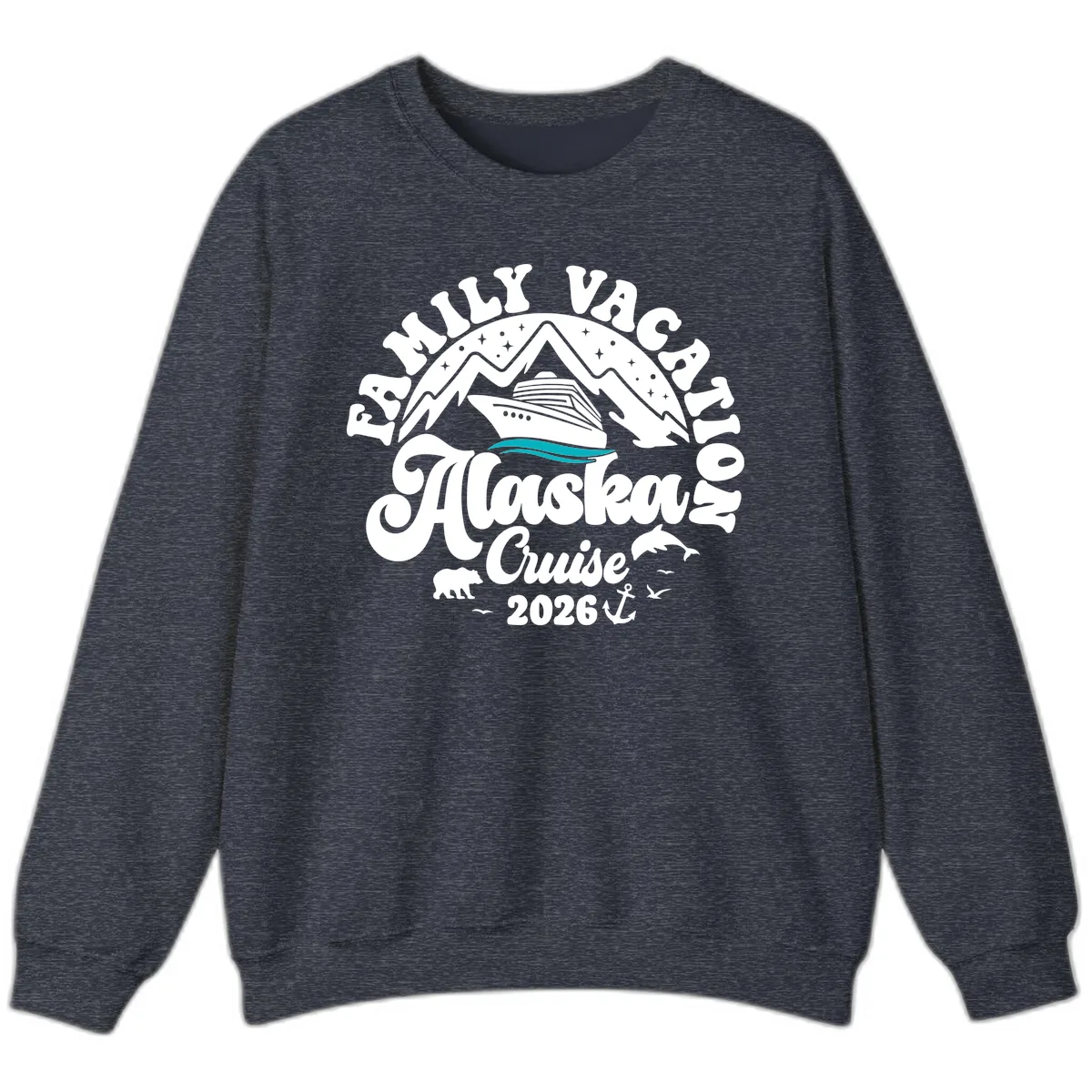 Minimalist Alaska Water Waves Sweatshirt in Heather Sport Dark Navy