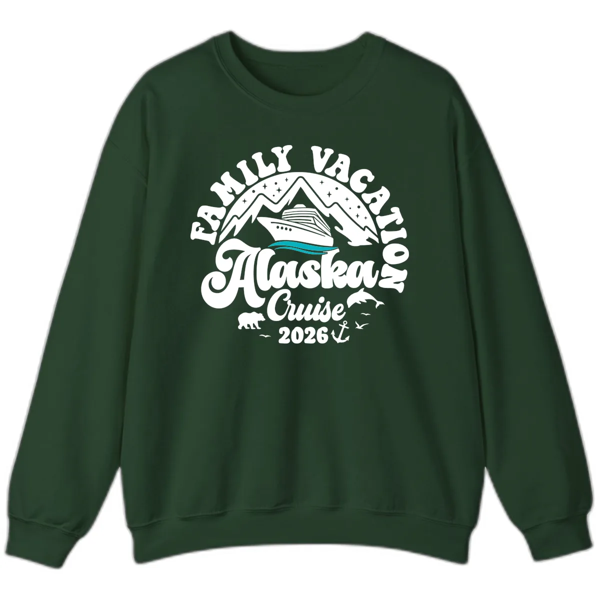 Minimalist Alaska Water Waves Sweatshirt in Forest Green