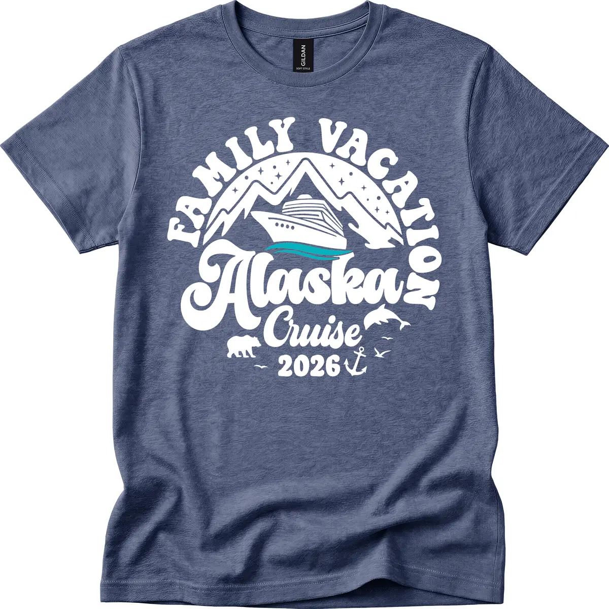 Minimalist Alaska Water Waves T-Shirt in Heather Navy