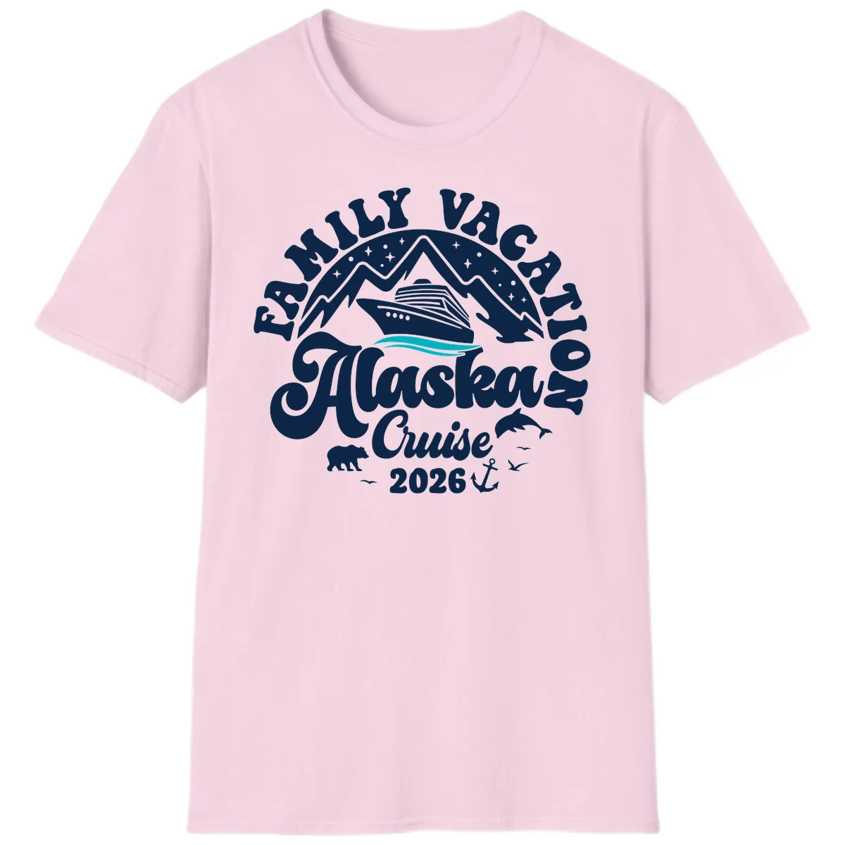 Minimalist Alaska Water Waves T-Shirt in Light Pink
