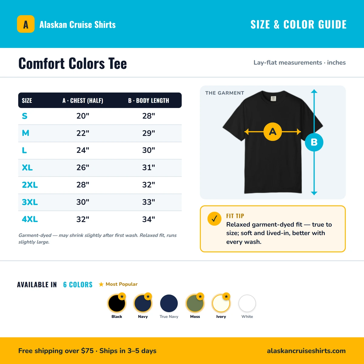 Comfort Color size & color guide