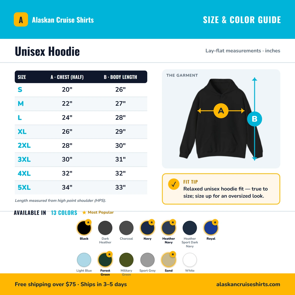 Hoodie size & color guide