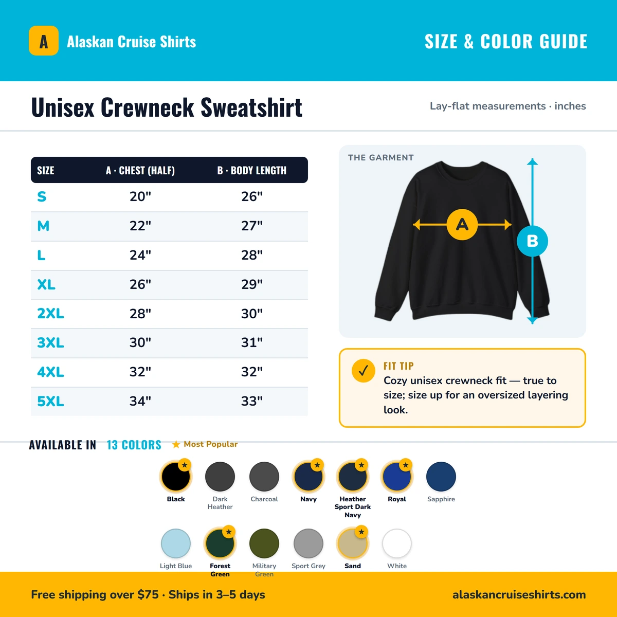 Sweatshirt size & color guide