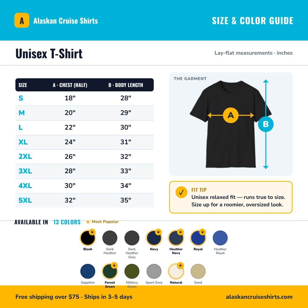 T-Shirt size & color guide