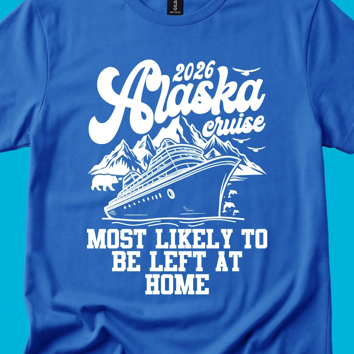 A white illustration on a dark background showing a cruise ship, mountains, a bear, and dolphins, with the text '2026 Alaska cruise MOST LIKELY TO BE LEFT AT HOME'. This is the alaska-cruise-left-at-home concept.