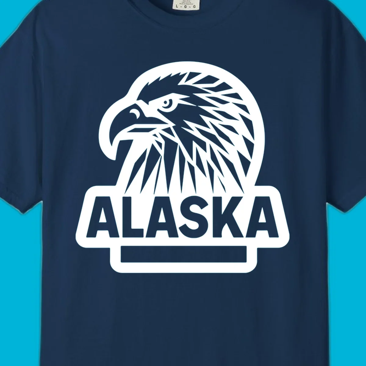 Stylized alaska geometric eagle head facing right with 'ALASKA' text below, all within a clean badge shape.