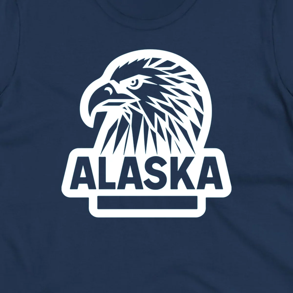 Stylized alaska geometric eagle head facing right with 'ALASKA' text below, all within a clean badge shape.