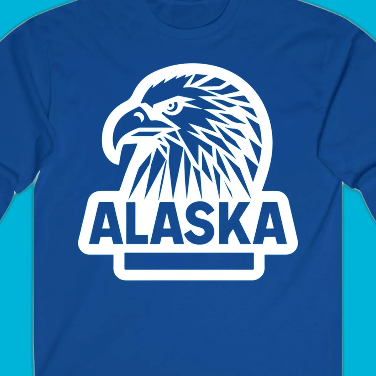 Stylized alaska geometric eagle head facing right with 'ALASKA' text below, all within a clean badge shape.
