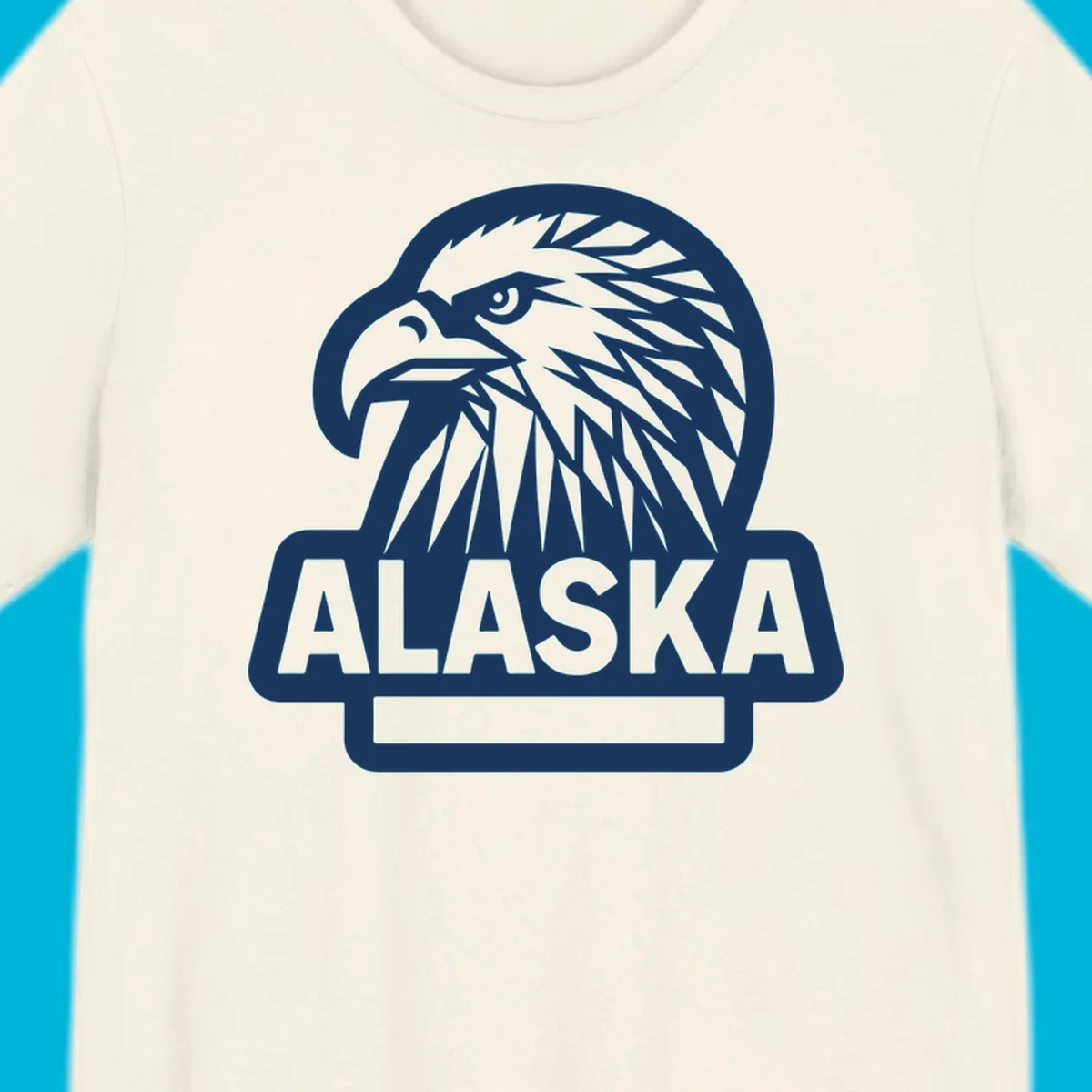 Stylized alaska geometric eagle head facing right with 'ALASKA' text below, all within a clean badge shape.