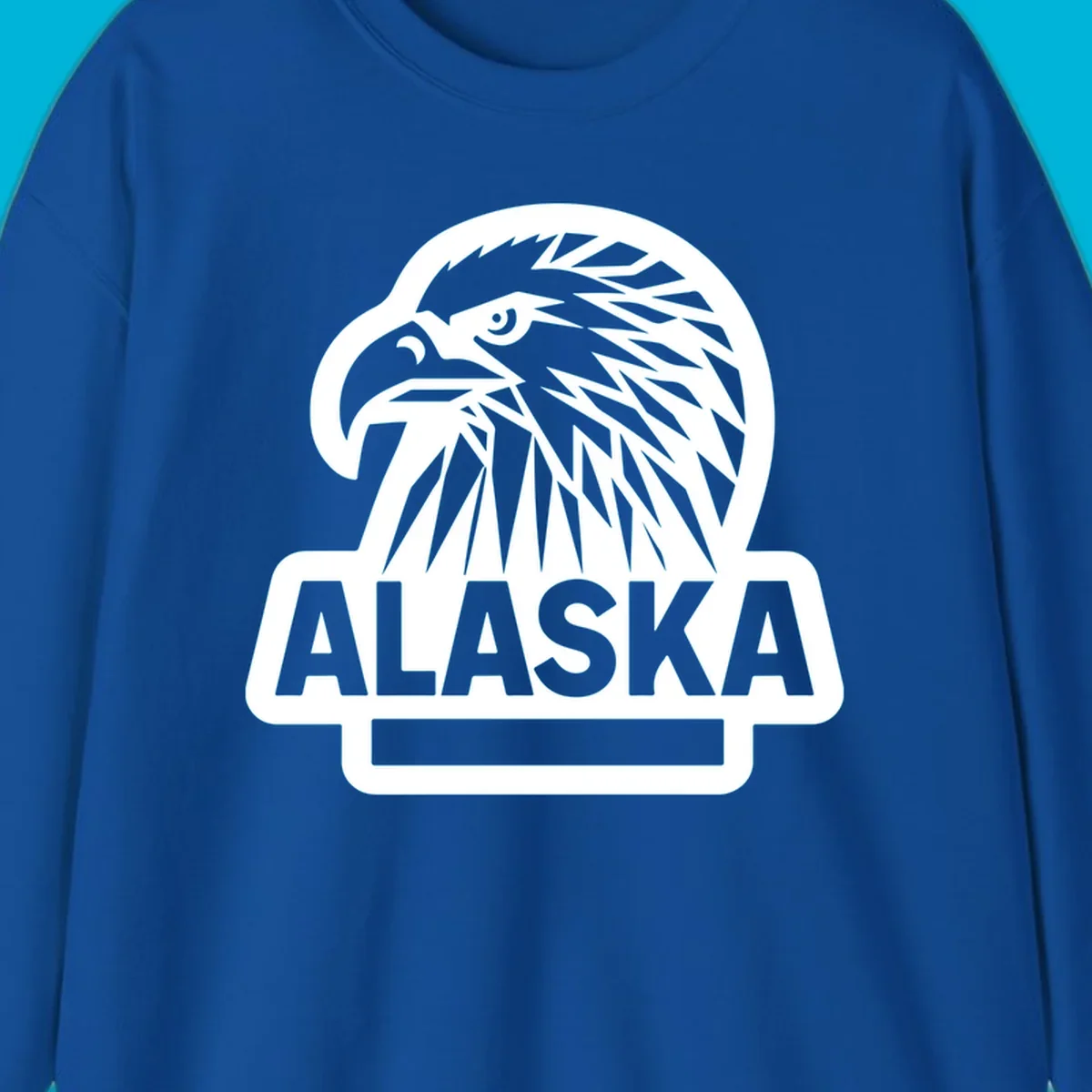 Stylized alaska geometric eagle head facing right with 'ALASKA' text below, all within a clean badge shape.